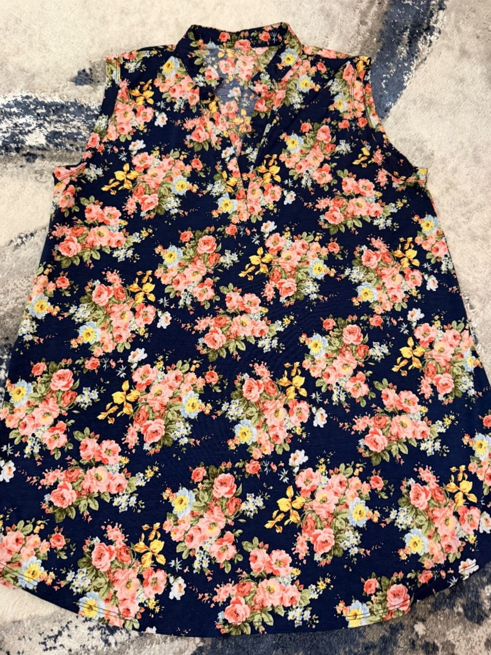 Women's 2XL Navy Floral Sleeveless Tunic Top